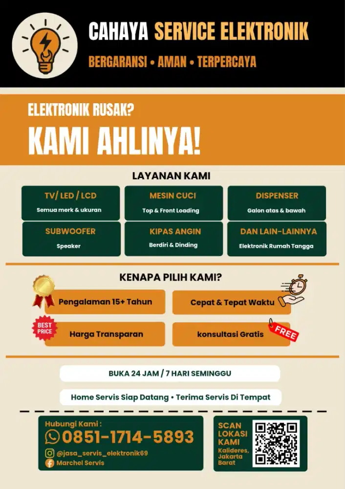 Jasa Servis Elektronik Home Service 24 Jam - Bergaransi