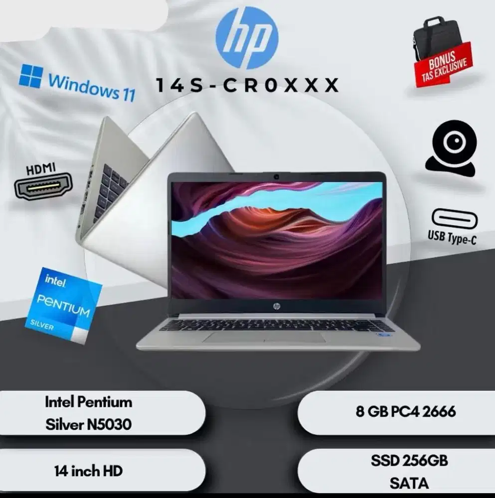 HP 14S CR0XXX INTEL PENTIUM N5030 8GB 256SSD WNDOWS ORIGINAL