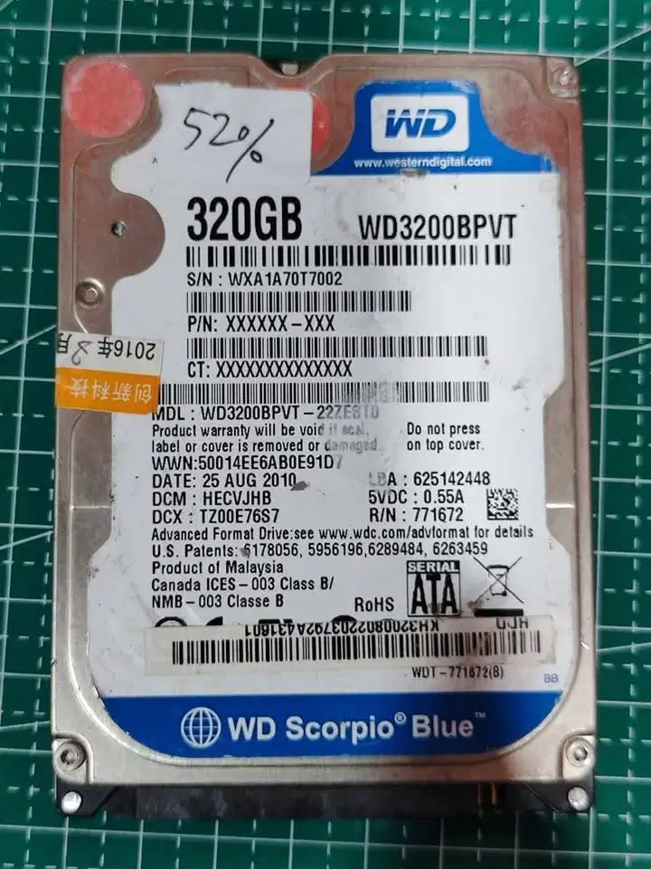 Hardisk 320Gb WD Blue kesehatan 52% (bekas)