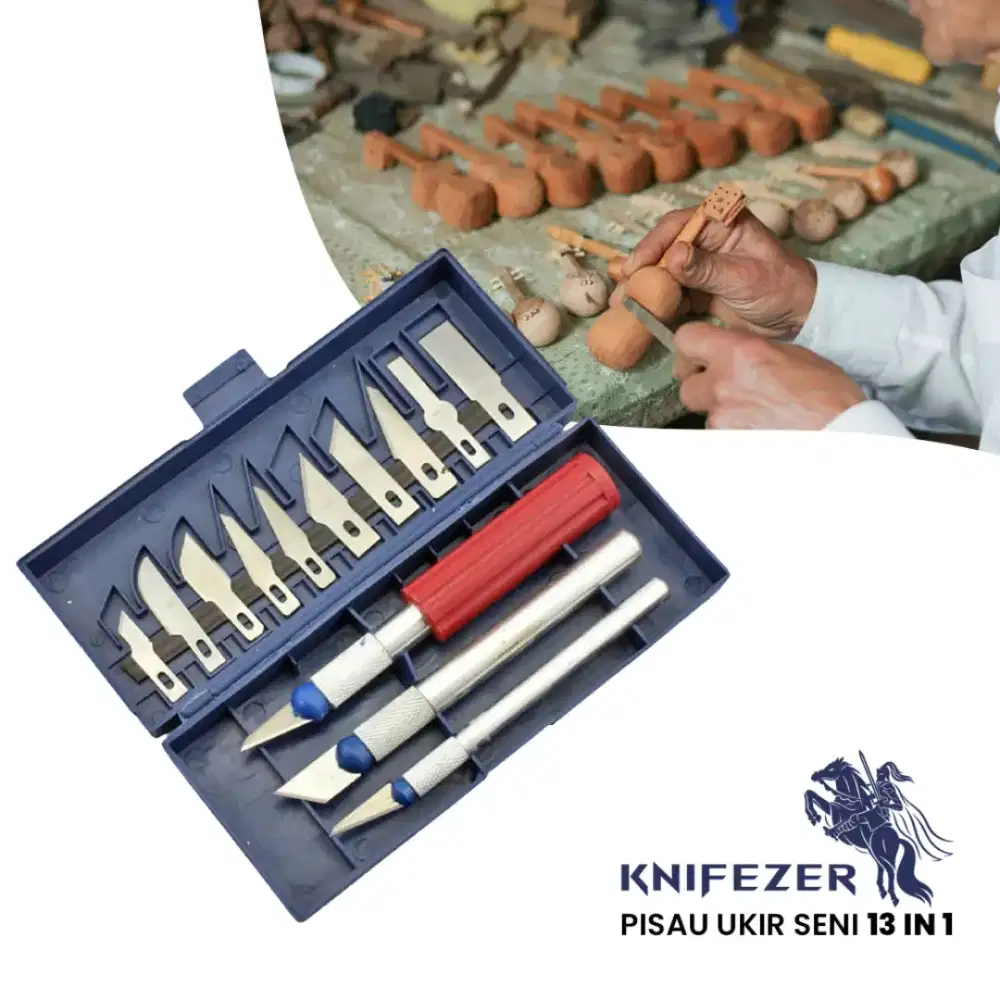 KNIFEZER Set Pisau Ukir Seni 13in1 Crafting Knife 3 Gagang Anti Slip