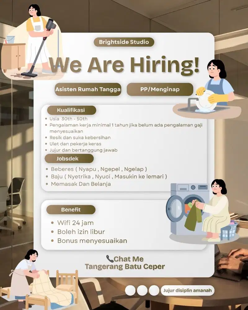 Dicari ART / Loker Art / loker art Pp / Loker art menginap