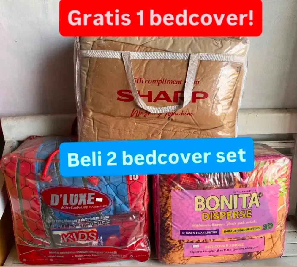 Promo 2 Bed Cover 120x200 gratis 1 Bed cover