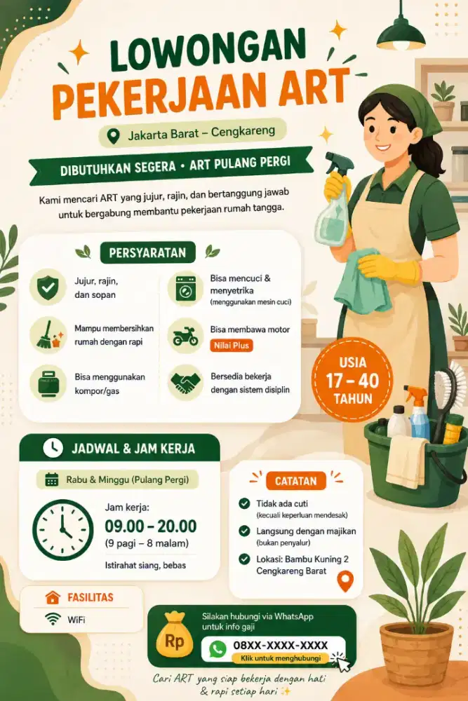 DIBUTUHKAN SEGERA ART PULANG PERGI