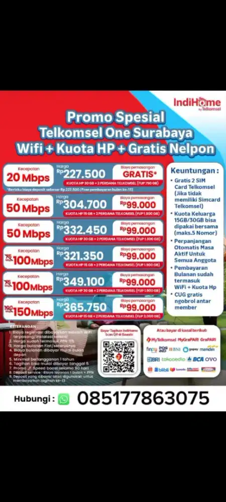 Pasang wifi IndiHome dan gratis kuota HP dan Nelpon