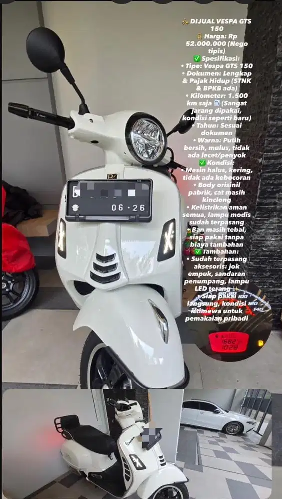 Vespa GTS 150 Putih | Km 1.500 Asli | Mulus Seperti Baru | Pajak Hidup