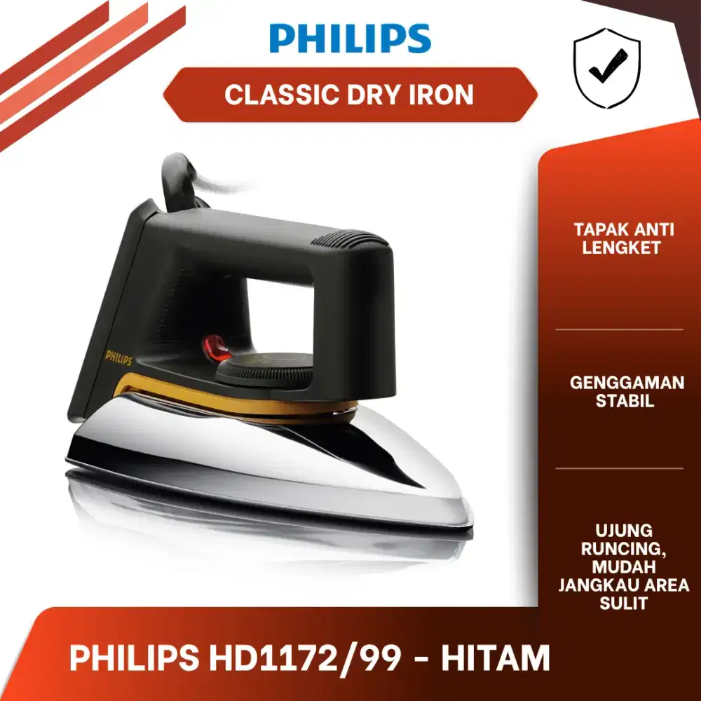 PHILIPS SETRIKA KERING CLASSIC HD1172/99 - Hitam,Tapak Anti Lengket