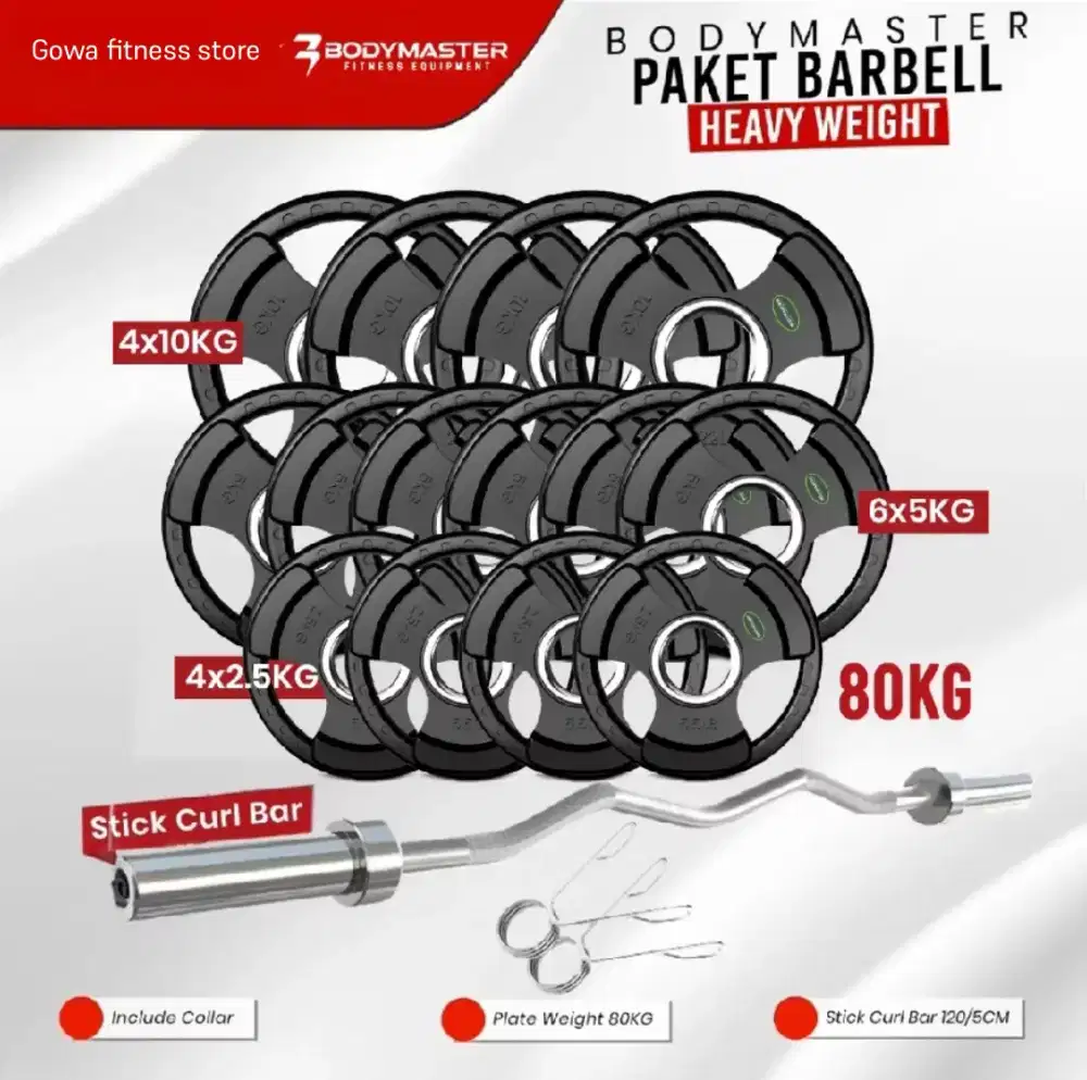 Stick EZ Curl Bar 5cm+Plate beban rubber 80kg Dumbell Barbel