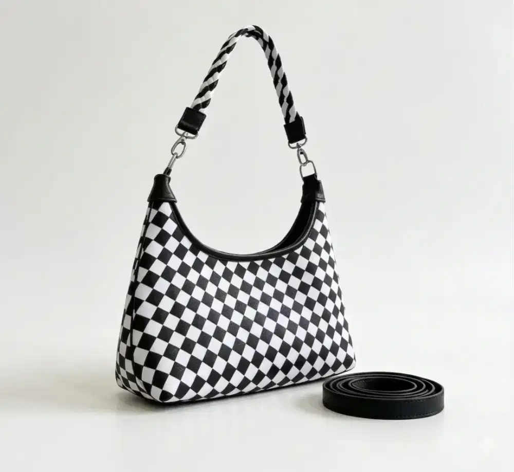 Tas Hobo Anyam Catur Kulit Asli