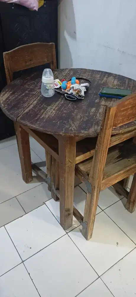 Bangku meja makan kayu 1 set kursi 2 buah
