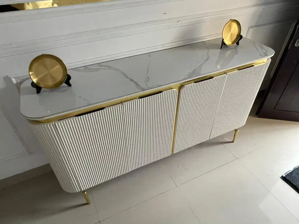 DIJUAL MEJA BUFFET MARMER, LUKISAN KOI 5D & BUNGA SAKURA JAPANESE
