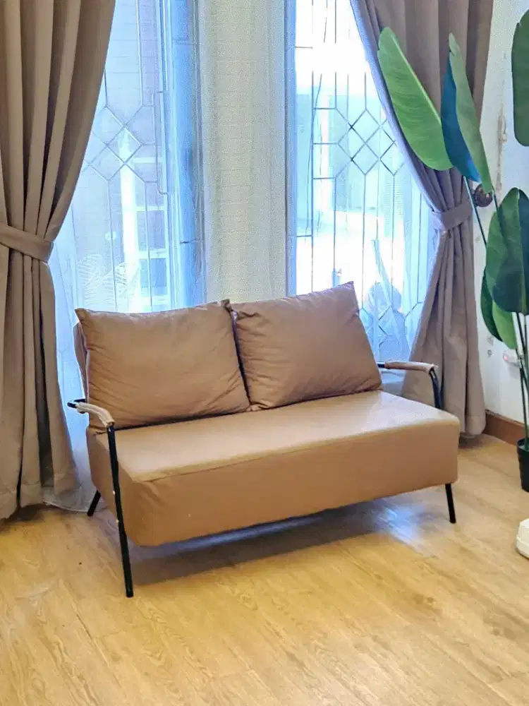 Sofa 2 seater Kain kulit besi