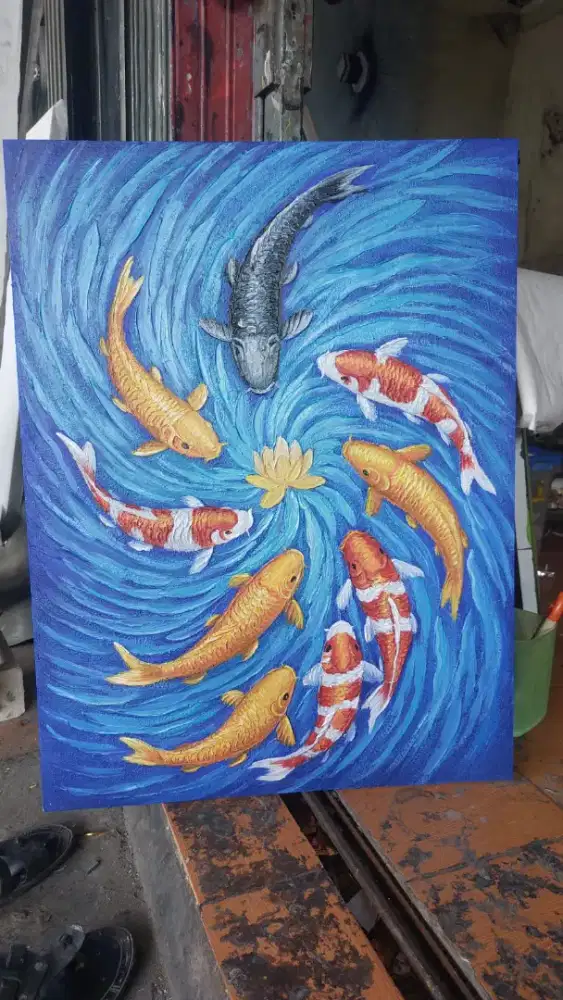Dijual lukisan kanvas ikan koi 90x130 cm