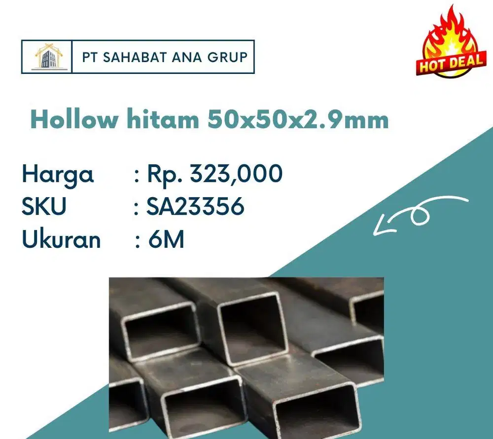 Besi Hollow Hitam 50x50x2,9mm