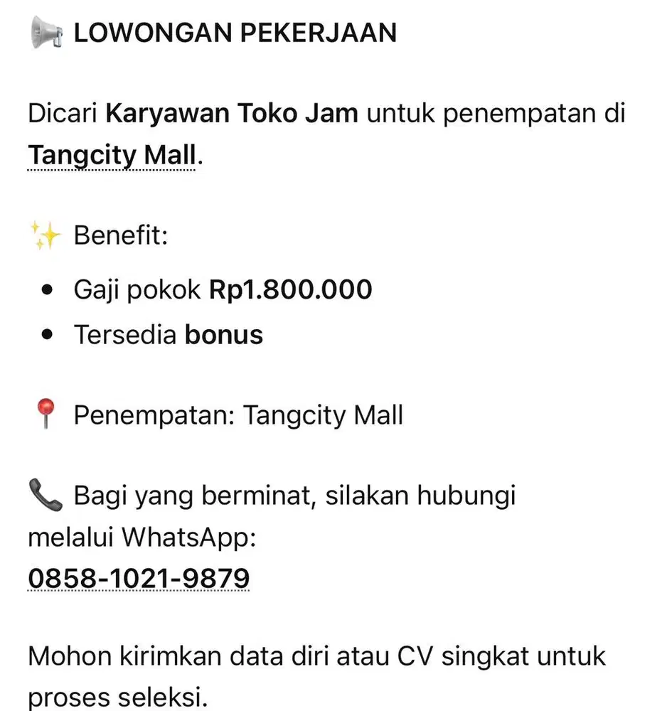 Lowongan Kerja di Tangcity Mall