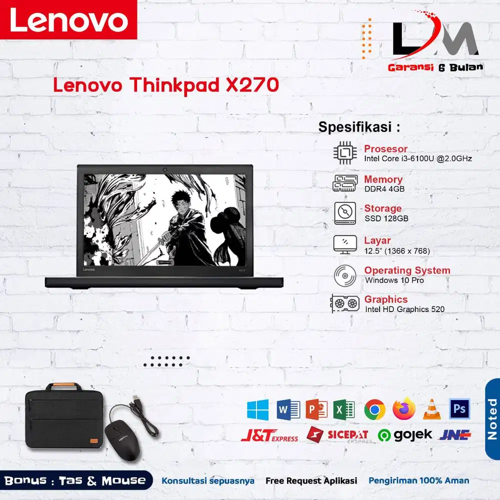 Lenovo X270 i3 Gen 6 Ram 4GB SSD 128GB Win 10 Berkualitas Bergaransi