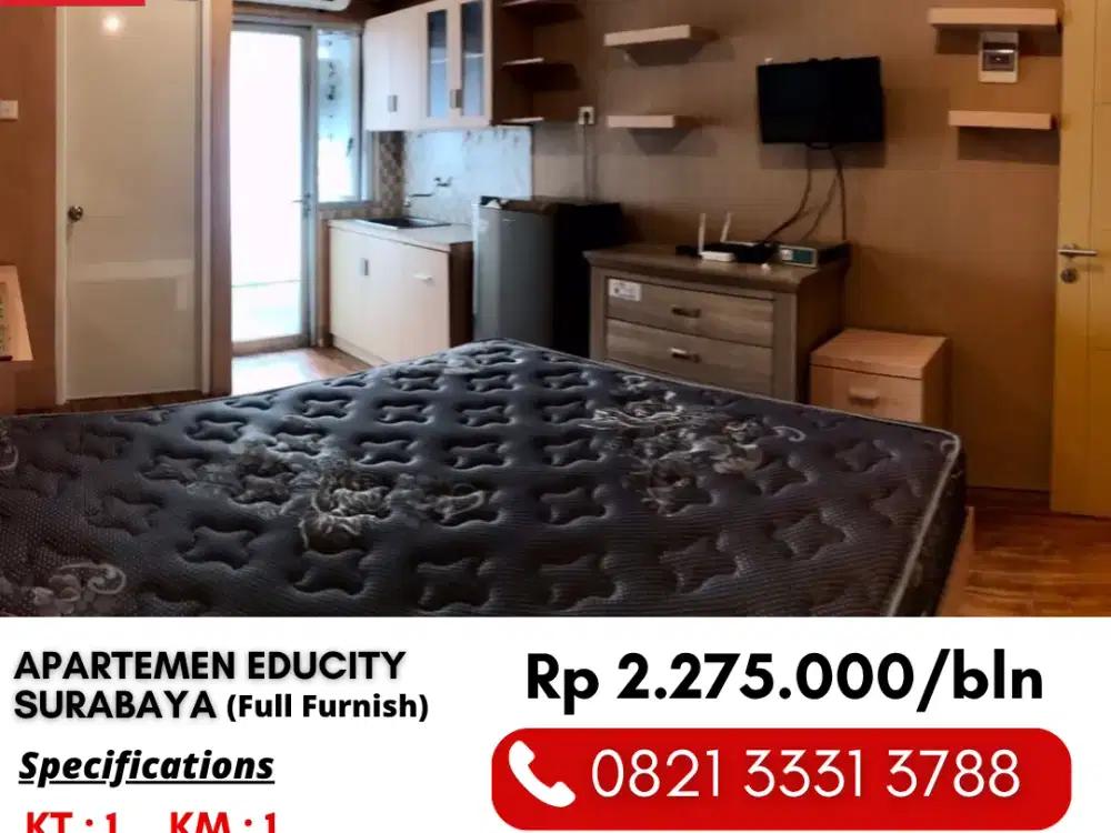 Disewakan Apartemen Studio 2 Jutaan Dekat UNAIR di Educity Pakuwon City Surabaya