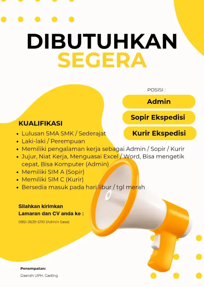 LOKER ADMIN, SUPIR, KURIR EKSPEDISI
