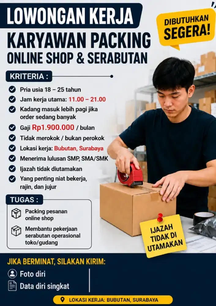 Staff Packing online shop Serabutan