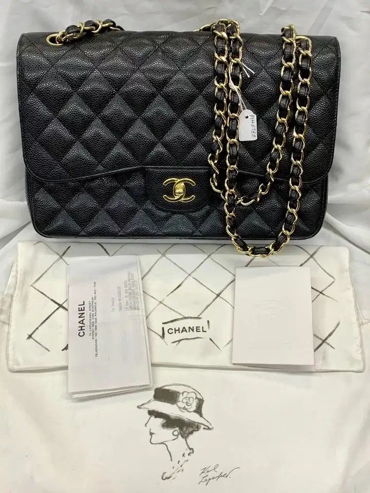 Chanel Classic Jumbo Large Double Flap Bag Caviar Leather Lengkap