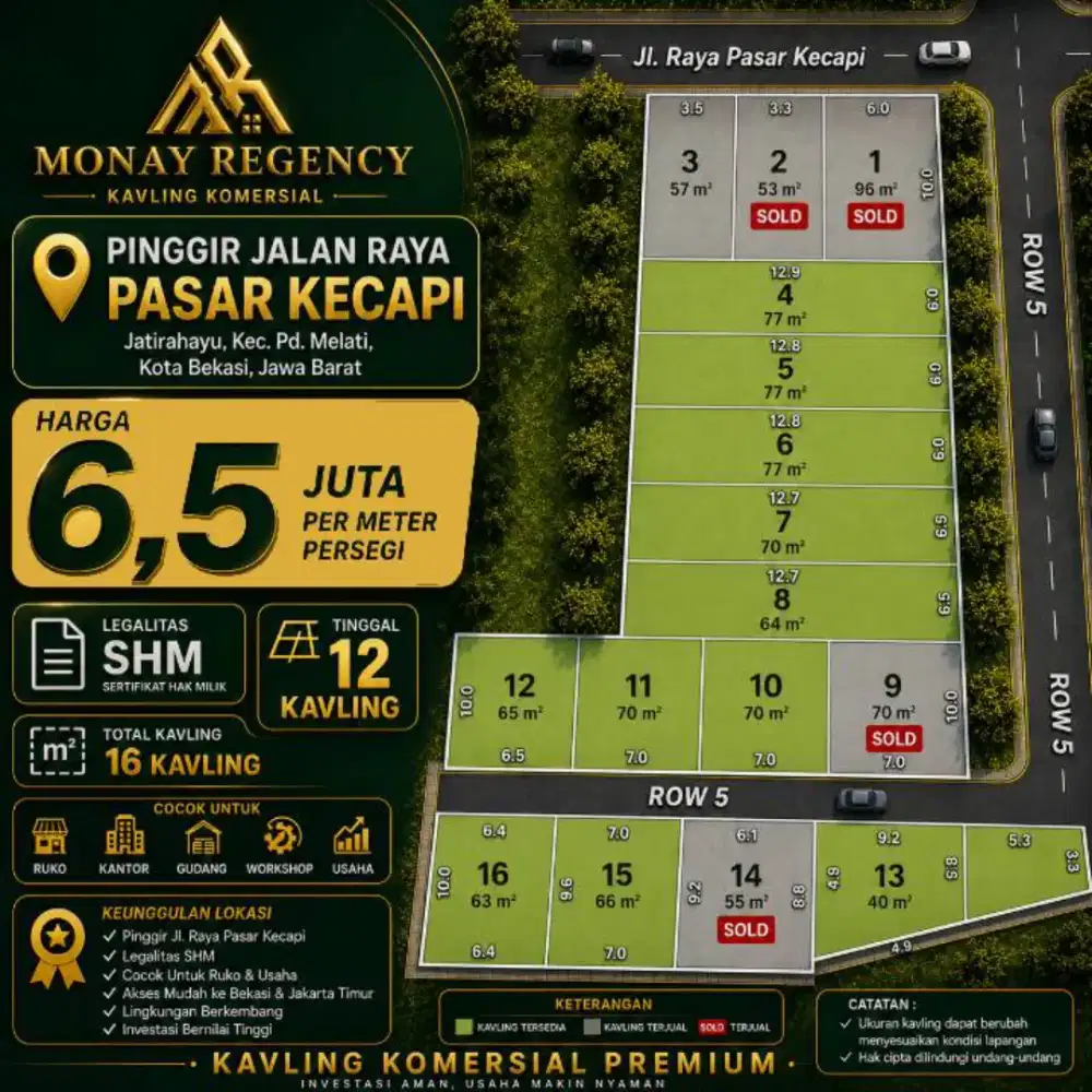 Tanah kavling pinggir jalan raya shm siap bangun bebas banjir