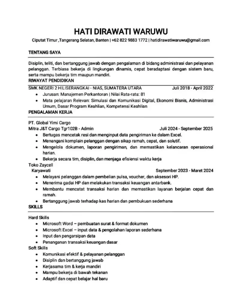 Saya mencari pekerjaan di berbagai posisi, siap bekerja dan belajar.