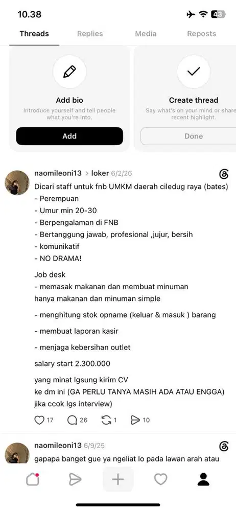 LOKER PEREMPUAN Bagian FnB