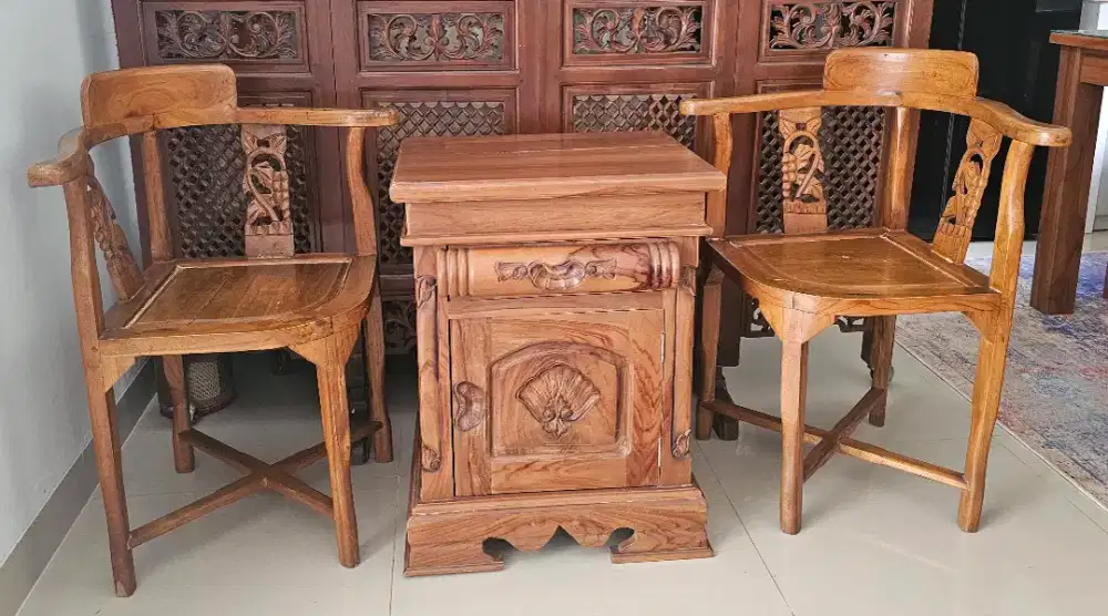 Kursi dan Meja lemari 1 pintu Kayu Jati 1 set