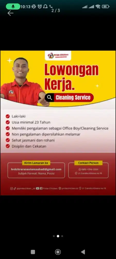 DIBUTUHKAN CLEANING SERVICE KANTOR DAN STAFF EKSPANSI
