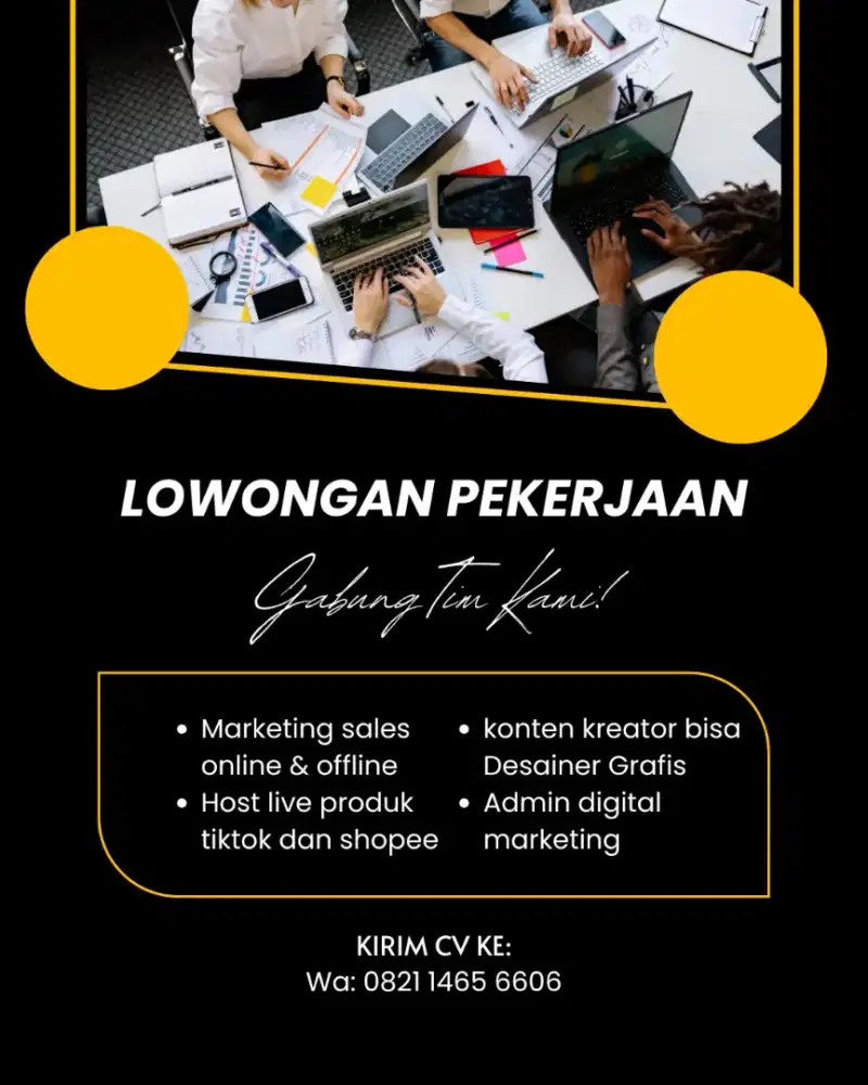 Loker : sales, host live, konten kreator dan desain grafis dan admin
