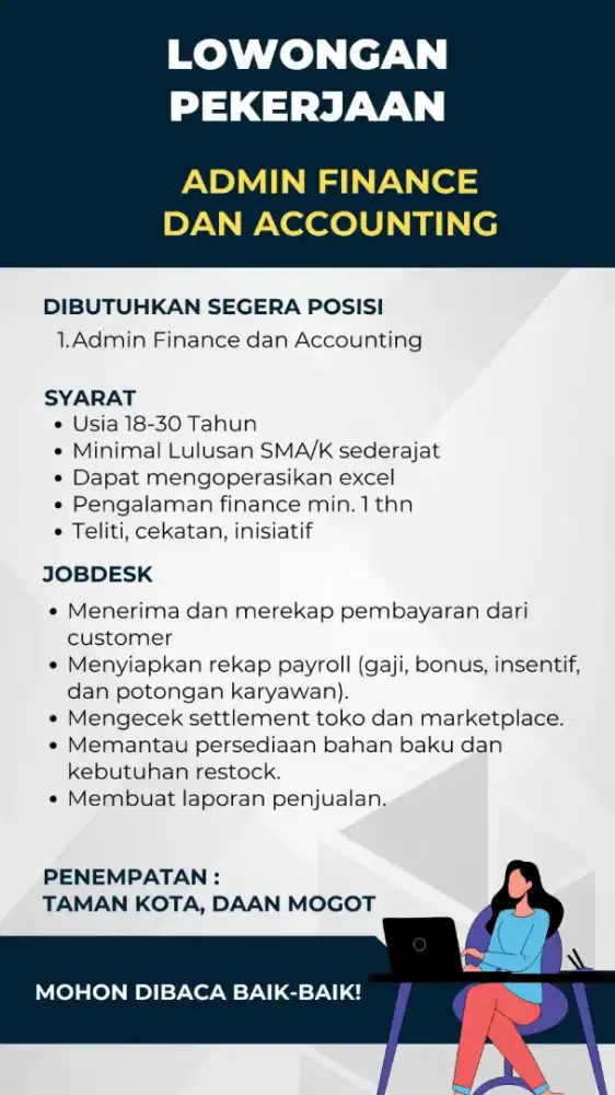 Lowongan Admin Finance dan Accounting