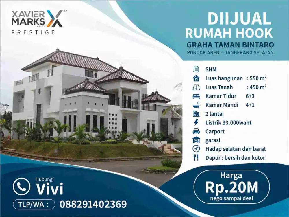 01
DIIJUAL RUMAH HOOK GRAHA TAMAN BINTARO PONDOK AREN TANGERANG SELATAN