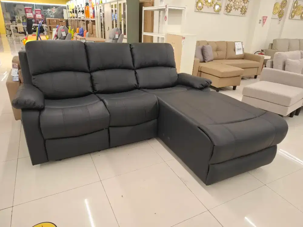 Sofa L Semi Kulit Hitam Recliner