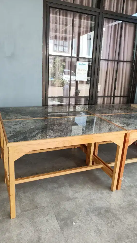 Meja jati meja granit 120 cm x 60 cm
