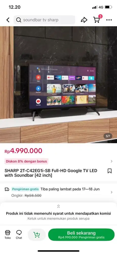 Di jual TV SHARP 40 in Type 2t-c42eg1i-sb like new
