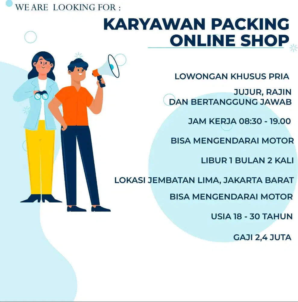 Lowongan Kerja Packing Lokasi Tambora Jembatan Lima KHUSUS PRIA