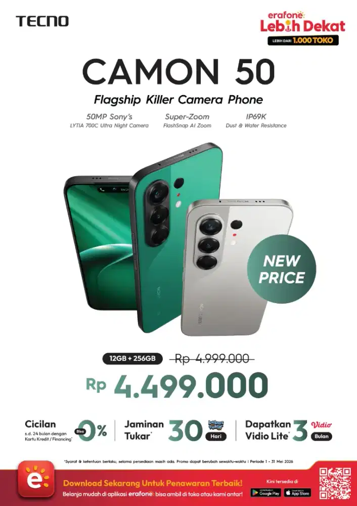 CASHBACK 500K TECNO CAMON 50 4G 12/256 FREE TWS