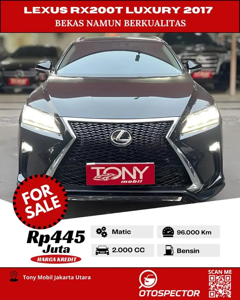 Lexus RX200T Luxury AT 2017 Hitam Sunroof