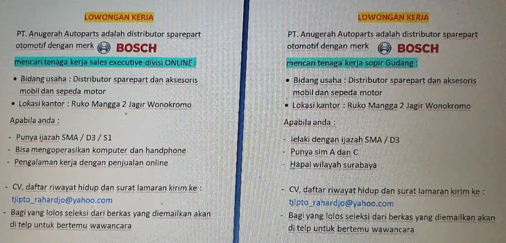 Sales Online dan Sopir