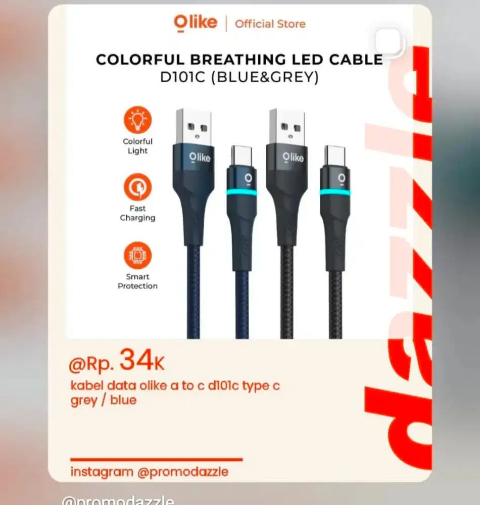 Kabel data charger Olike D101C rgb