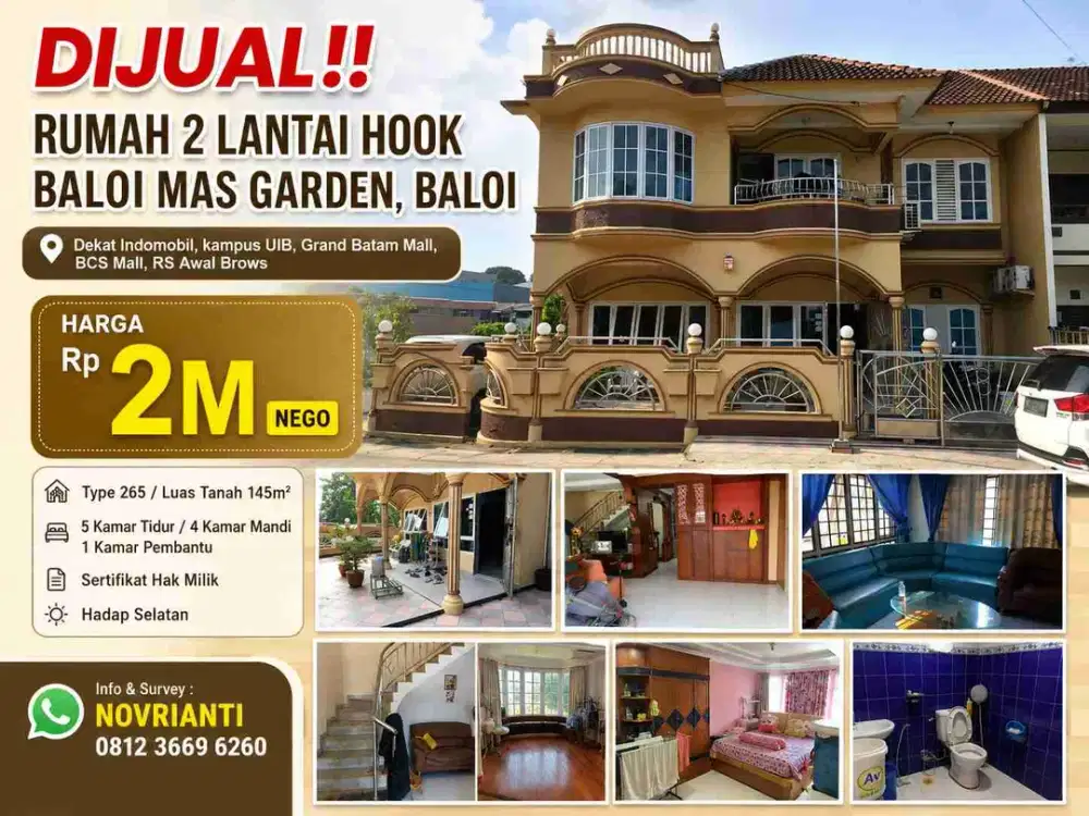DIJUAL‼️
Rumah 2 lantai HOOK Baloi Mas Garden, Baloi
