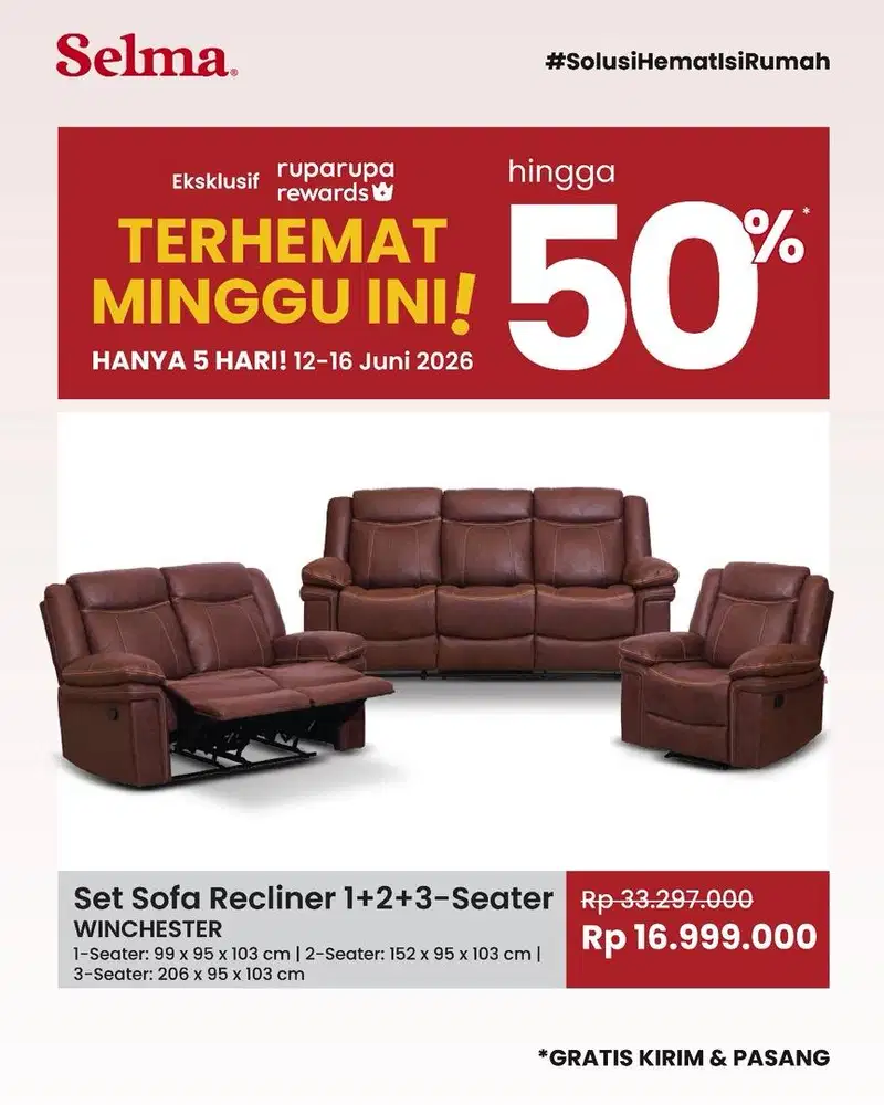 PROMO SOFA SET RECLINER MEWAH