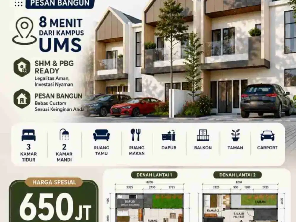 Rumah 2 lantai mewah di kartasura timur kampus UIN Kartasura PBG ready