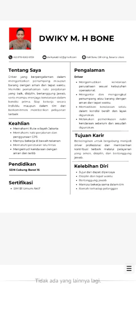 Saya mencari lowongan pekerjaan driver
