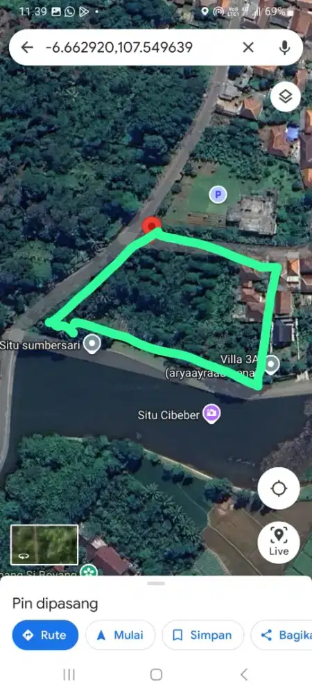 Dijual Tanah perkebunan dipinggir danau, cocok utk villa