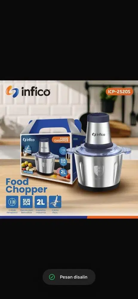 Ready stock Ingico food chopper 2 lotdr+ 4 mata