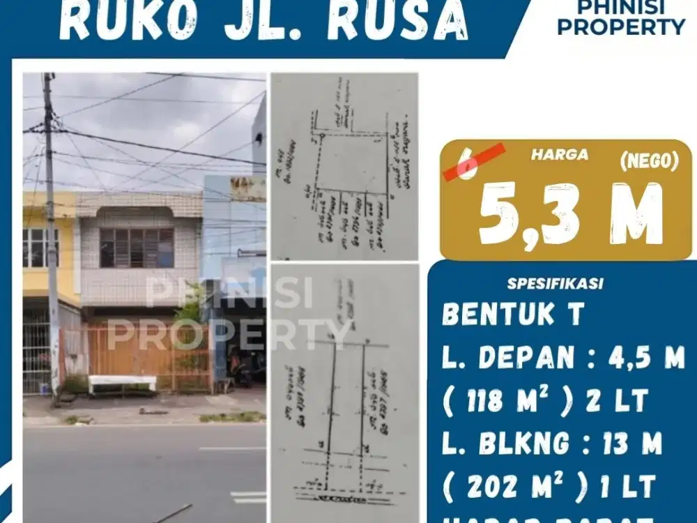 DIJUAL Ruko bentuk T di Jalan Rusa