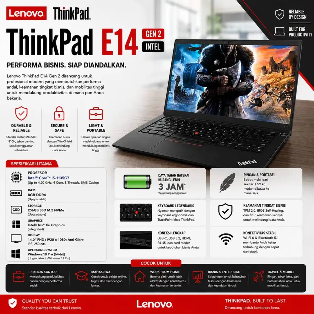 Laptop Lenovo Thinkpad E14 G2 | I5 - 1135G7 | ram 8GB/256GB