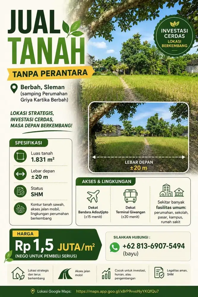 JUAL TANAH SLEMAN TANPA PERANTARA