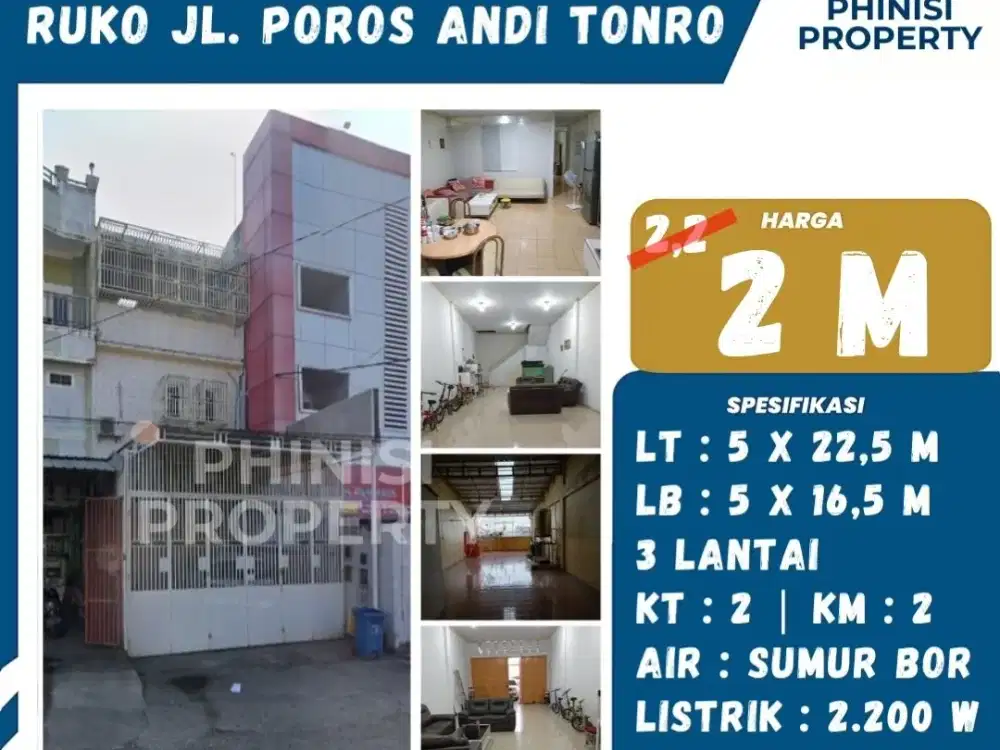 DIJUAL RUKO 3 LANTAI DI JL. POROS ANDI TONRO – MAKASSAR