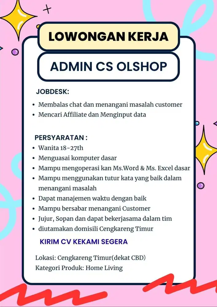 DIBUTUHKAN ADMIN OLSHOP SEGERA!!